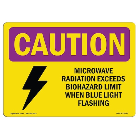 OSHA CAUTION RADIATION Sign, Microwave Radiation Blue Light, 24in X 18in Rigid Plastic